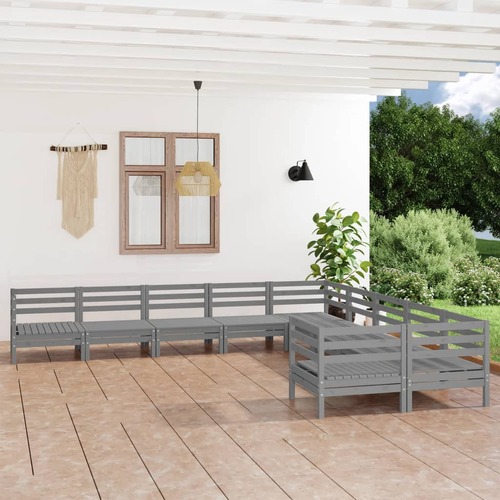 10 Piece Garden Lounge Set Grey Solid Pinewood