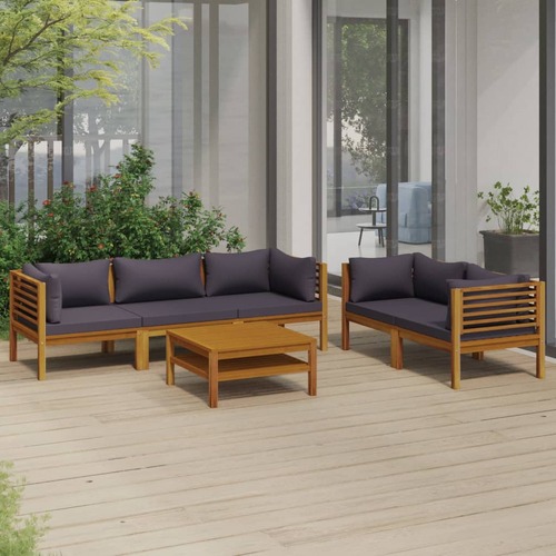 6 Piece Garden Lounge Set with Cushion Solid Acacia Wood