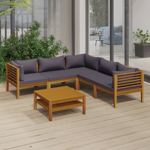 6 Piece Garden Lounge Set with Cushion Solid Acacia Wood