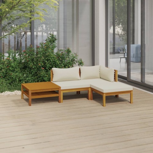 4 Piece Garden Lounge Set with Cream Cushion Solid Acacia Wood