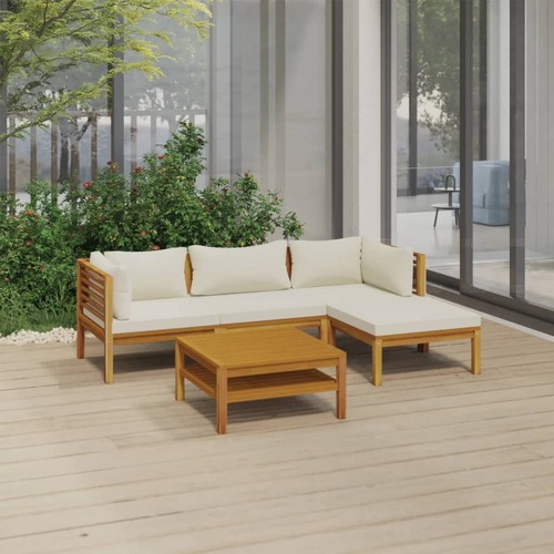 5 Piece Garden Lounge Set with Cream Cushion Solid Acacia Wood