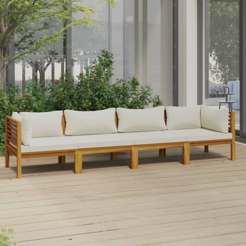 4-Seater Garden Sofa with Cream Cushion Solid Acacia Wood