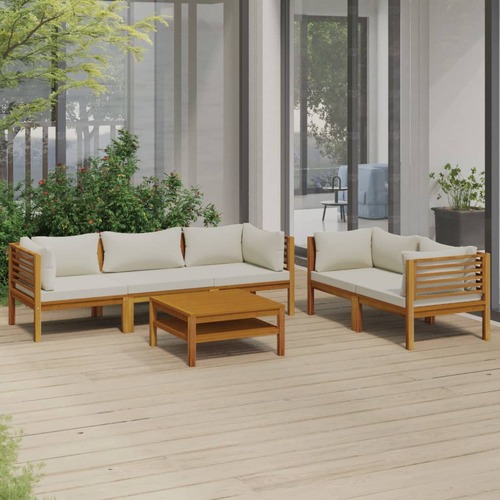 6 Piece Garden Lounge Set with Cream Cushion Solid Acacia Wood