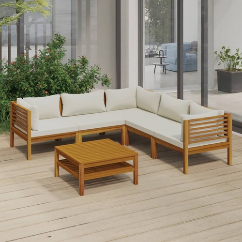 6 Piece Garden Lounge Set with Cream Cushion Solid Acacia Wood