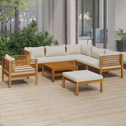 8 Piece Garden Lounge Set with Cream Cushion Solid Acacia Wood