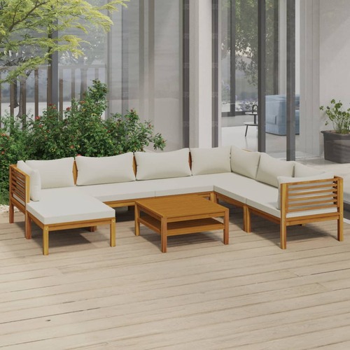 8 Piece Garden Lounge Set with Cream Cushion Solid Acacia Wood