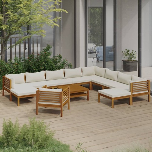 12 Piece Garden Lounge Set with Cream Cushion Solid Acacia Wood