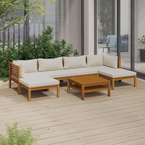 7 Piece Garden Lounge Set with Cream Cushion Solid Acacia Wood