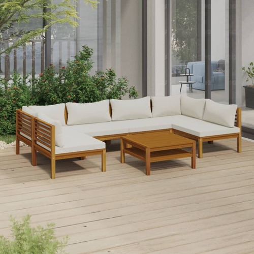 7 Piece Garden Lounge Set with Cream Cushion Solid Acacia Wood