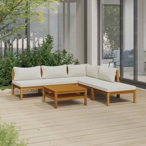 6 Piece Garden Lounge Set with Cream Cushion Solid Acacia Wood
