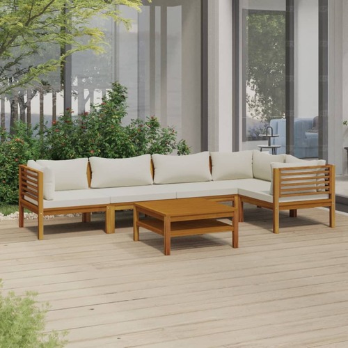 6 Piece Garden Lounge Set with Cream Cushion Solid Acacia Wood