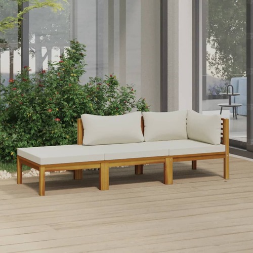 3 Piece Garden Lounge Set with Cream Cushion Solid Acacia Wood