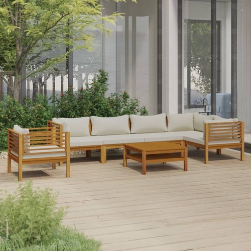 7 Piece Garden Lounge Set with Cream Cushion Solid Acacia Wood