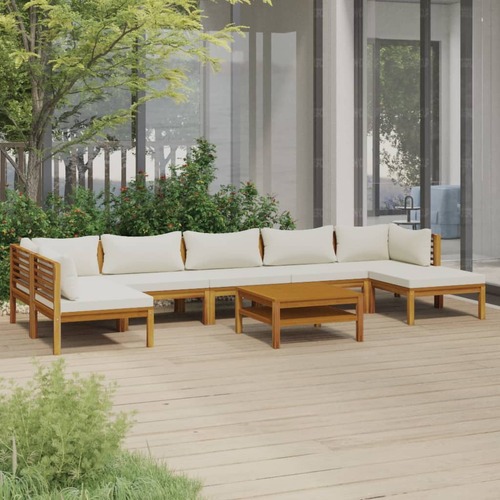 8 Piece Garden Lounge Set with Cream Cushion Solid Acacia Wood