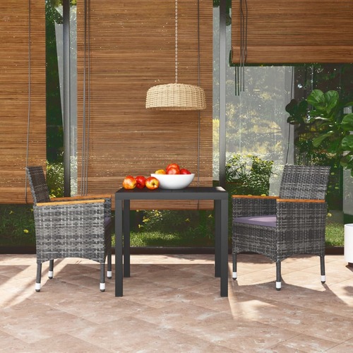 3 Piece Garden Dining Set with Cushions Poly Rattan Grey
