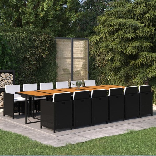 13 Piece Garden Dining Set with Cushions Poly Rattan Black
