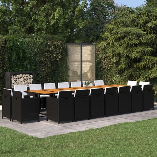 19 Piece Garden Dining Set with Cushions Black Poly Rattan