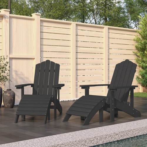 Garden Adirondack Chairs 2 pcs with Footstools HDPE Anthracite