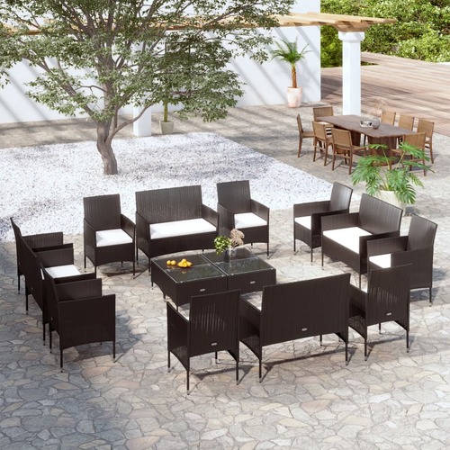 16 Piece Garden Lounge Set with Cushions Poly Rattan Black