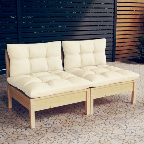 2-Seater Garden Sofa with Cream Cushions Solid Wood Pine