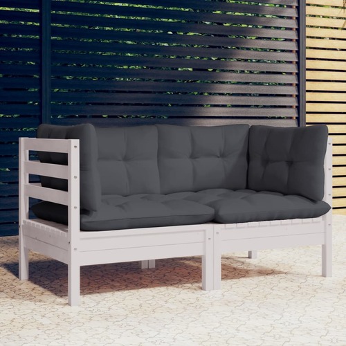 2-Seater Garden Sofa with Anthracite Cushions Solid Wood Pine