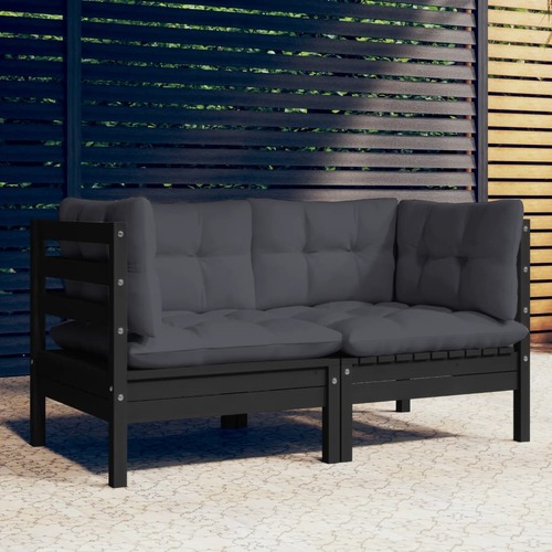 2-Seater Garden Sofa with Anthracite Cushions Solid Wood Pine