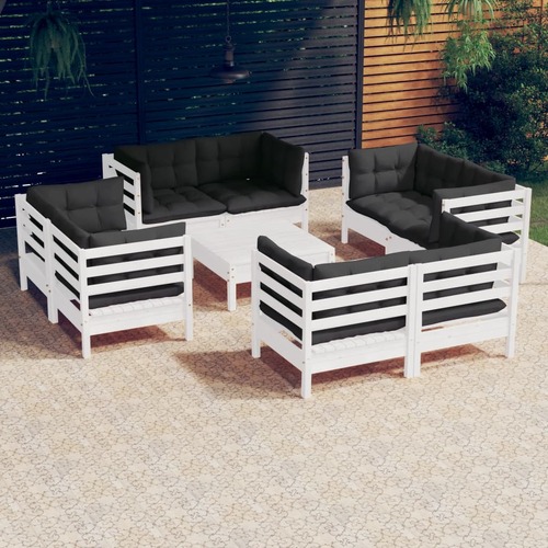 9 Piece Garden Lounge Set with Anthracite Cushions Pinewood