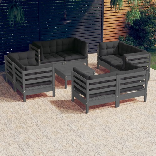 9 Piece Garden Lounge Set with Anthracite Cushions Pinewood