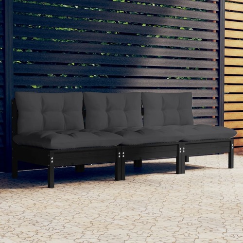 3-Seater Garden Sofa with Anthracite Cushions Solid Pinewood