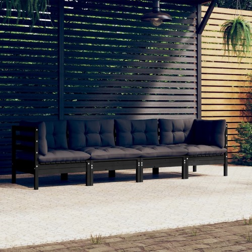4 Piece Garden Lounge Set with Cushions Solid Pinewood
