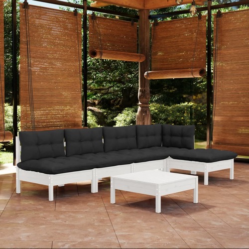 6 Piece Garden Lounge Set with Cushions White Pinewood