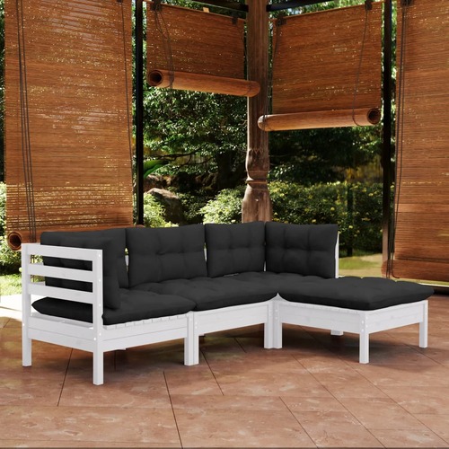 4 Piece Garden Lounge Set with Cushions White Pinewood