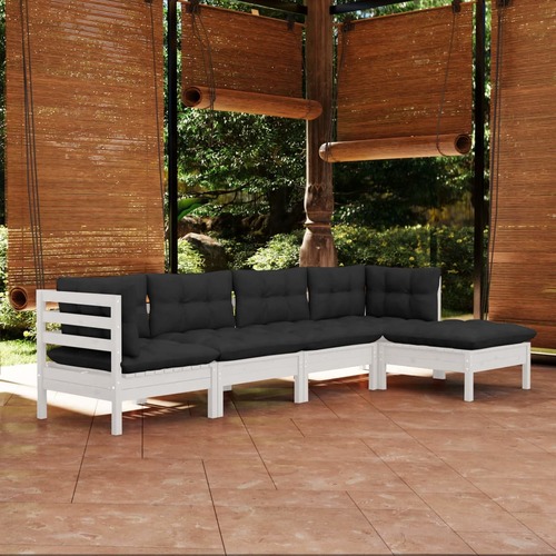 5 Piece Garden Lounge Set with Cushions White Pinewood
