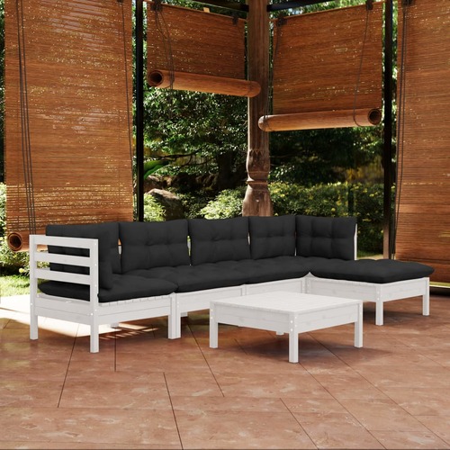 6 Piece Garden Lounge Set with Cushions White Pinewood