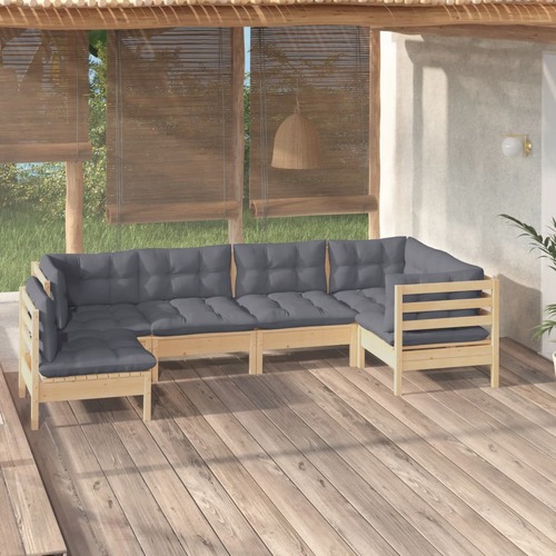 6 Piece Garden Lounge Set with Grey Cushions Pinewood