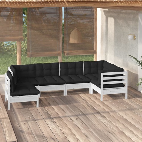 6 Piece Garden Lounge Set with Cushions White Pinewood