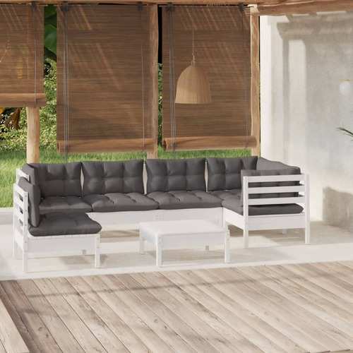 7 Piece Garden Lounge Set with Cushions White Pinewood