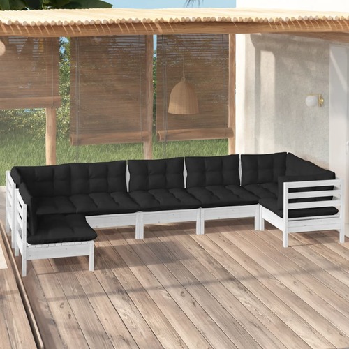 7 Piece Garden Lounge Set with Cushions White Pinewood