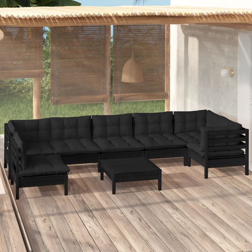 8 Piece Garden Lounge Set with Cushions Black Pinewood