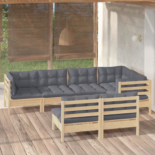 7 Piece Garden Lounge Set with Grey Cushions Solid Pinewood