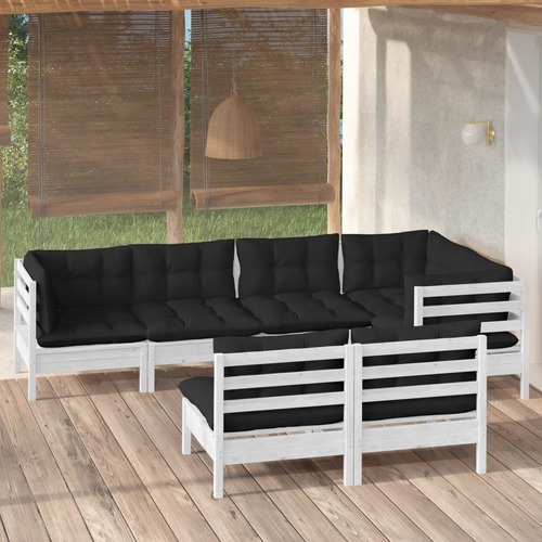 7 Piece Garden Lounge Set with Cushions White Solid Pinewood