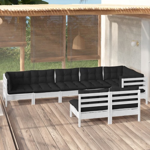 8 Piece Garden Lounge Set with Cushions White Solid Pinewood