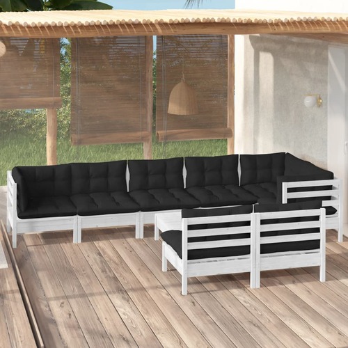 9 Piece Garden Lounge Set with Cushions White Solid Pinewood