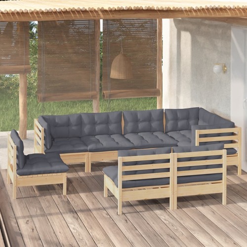8 Piece Garden Lounge Set with Grey Cushions Solid Pinewood