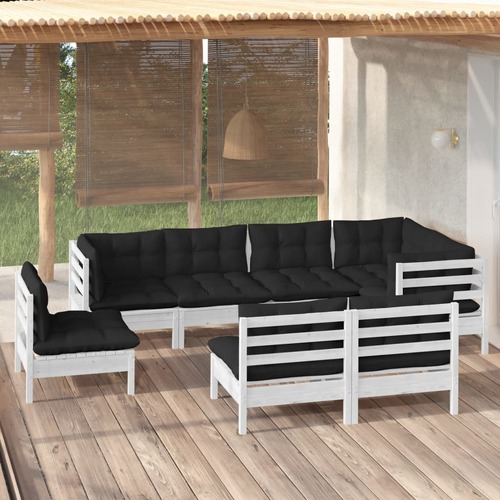 8 Piece Garden Lounge Set with Cushions White Solid Pinewood