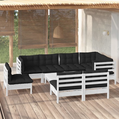 9 Piece Garden Lounge Set with Cushions White Solid Pinewood