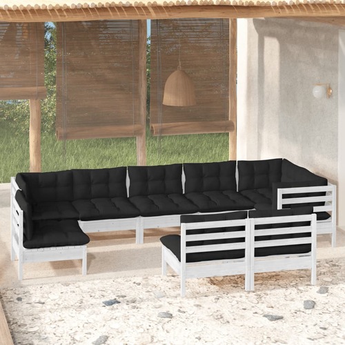 9 Piece Garden Lounge Set with Cushions White Solid Pinewood