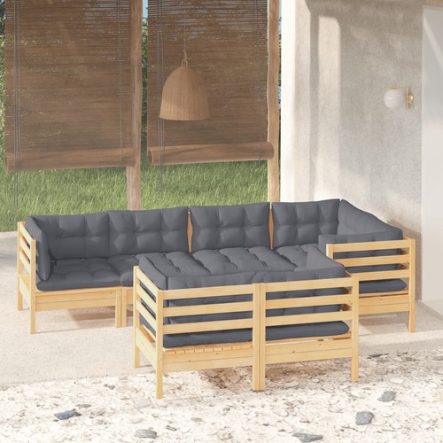 7 Piece Garden Lounge Set with Grey Cushions Solid Pinewood