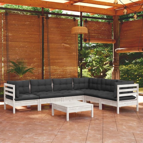7 Piece Garden Lounge Set with Cushions White Solid Pinewood