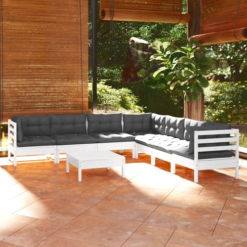 8 Piece Garden Lounge Set with Cushions White Solid Pinewood